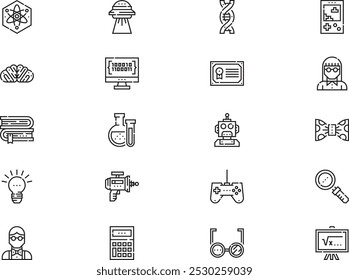 La colección de iconos de nerd es una Ilustración vectorial con trazo editable.