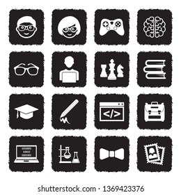 Nerd Icons. Grunge Black Flat Design. Vector Illustration. 