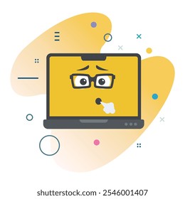 Expressão facial do Nerd Impaciente na tela do laptop - Design de ilustração tecnológica para mídia digital | design de ícone Nerd Impaciente Emoji Laptop