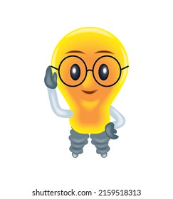 dibujos animados de reflexión sobre bombilla de luz nerd