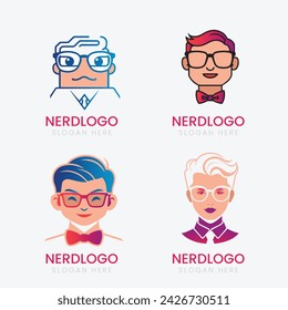 nerd logo diseño estilo line art, plantilla minimalista