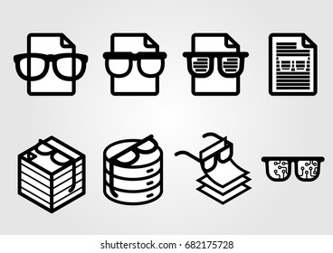 Nerd logos. Glasses with documents, database, circuit board