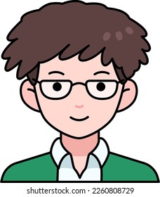 Nerd man boy avatar User person people curly hair Colored Outline Style