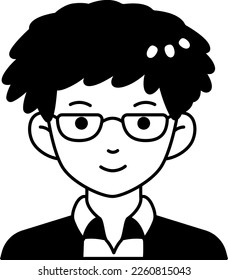 Nerd man boy avatar User person people curly hair Semi-Solid Transparent Style