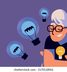 nerd man with bulb, creative design