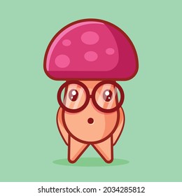 nerd mushroom mascot isolated cartoon vector illustration in flat style