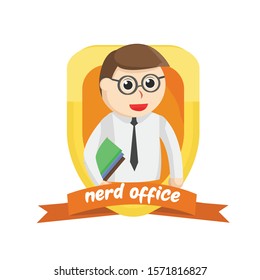 nerd office in emblem design illustration