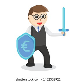 Nerd office with sword and euro Shield