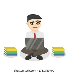 nerd office use laptop design character on white background