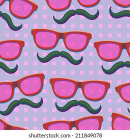 Nerd pink glasses.Seamless vector Illustration