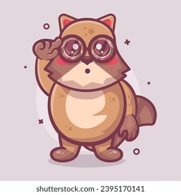 mascota de personaje animal raccoon nerd con expresión de pensamiento dibujos animados aislados de diseño de estilo plano