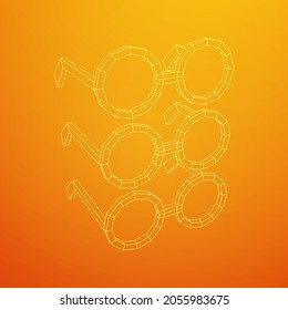 Nerd Round Retro Glasses. Wireframe low poly mesh vector illustration.