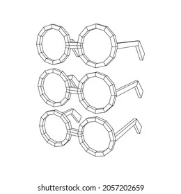 Nerd Round Retro Glasses. Wireframe low poly mesh vector illustration.