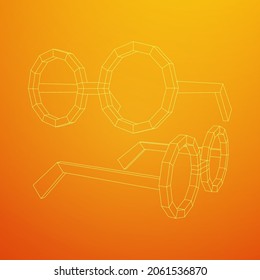 Gafas Retro Redondas Nerd. Ilustración vectorial de malla baja de malla de malla de alambre.