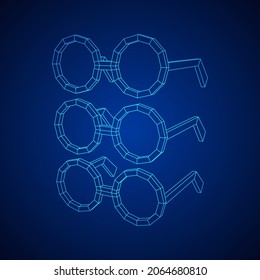 Nerd Round Retro Glasses. Wireframe low poly mesh vector illustration.