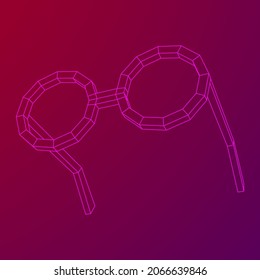 Nerd Round Retro Glasses. Wireframe low poly mesh vector illustration.