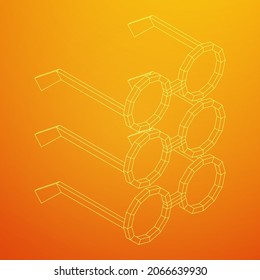 Nerd Round Retro Glasses. Wireframe low poly mesh vector illustration.