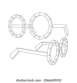 Nerd Round Retro Glasses. Wireframe low poly mesh vector illustration.