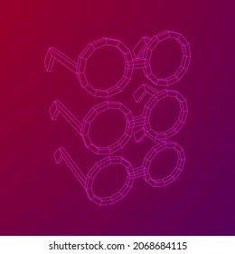 Nerd Round Retro Brille. Wireframe Low-Poly-Mesh, Vektorgrafik.