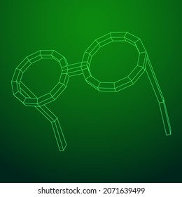 Nerd Round Retro Glasses. Wireframe low poly mesh vector illustration.