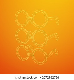 Nerd Round Retro Glasses. Wireframe low poly mesh vector illustration.