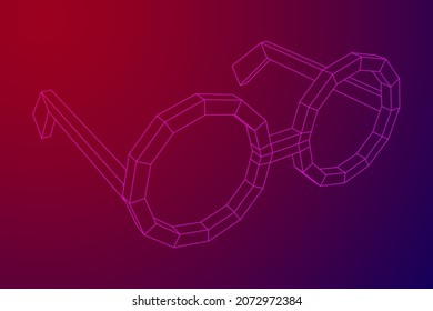 Nerd Round Retro Glasses. Wireframe low poly mesh vector illustration.