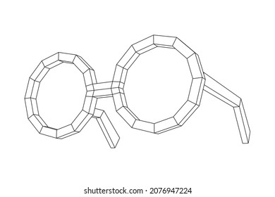 Nerd Round Retro Glasses. Wireframe low poly mesh vector illustration.