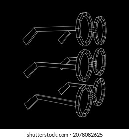 Nerd Round Retro Glasses. Wireframe low poly mesh vector illustration.