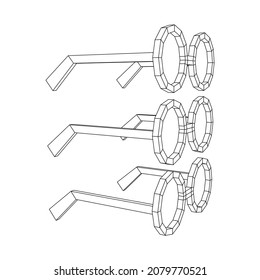 Nerd Round Retro Glasses. Wireframe low poly mesh vector illustration.
