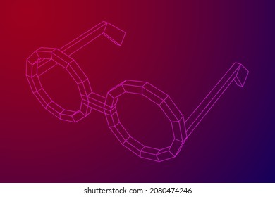 Nerd Round Retro Glasses. Wireframe low poly mesh vector illustration.