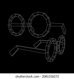 Nerd Round Retro Glasses. Wireframe low poly mesh vector illustration.