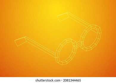 Nerd Round Retro Glasses. Wireframe low poly mesh vector illustration.