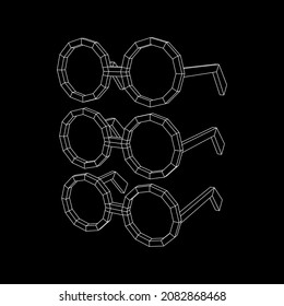 Nerd Round Retro Glasses. Wireframe low poly mesh vector illustration.