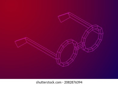 Nerd Round Retro Glasses. Wireframe low poly mesh vector illustration.