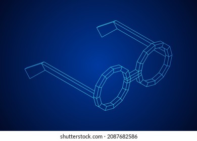 Nerd Round Retro Glasses. Wireframe low poly mesh vector illustration.