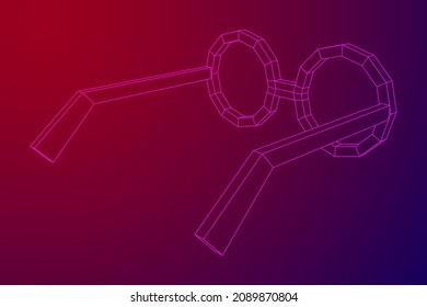 Nerd Round Retro Glasses. Wireframe low poly mesh vector illustration.