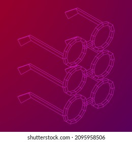 Nerd Round Retro Glasses. Wireframe low poly mesh vector illustration.