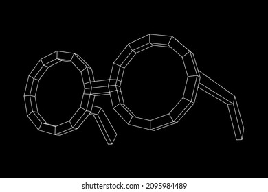 Nerd Round Retro Glasses. Wireframe low poly mesh vector illustration.