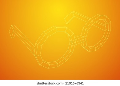 Nerd Round Retro Glasses. Wireframe low poly mesh vector illustration.