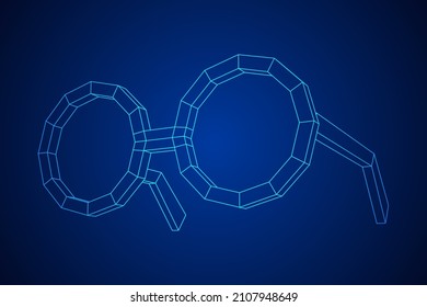 Nerd Round Retro Glasses. Wireframe low poly mesh vector illustration.