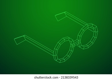 Nerd Round Retro Glasses. Wireframe low poly mesh vector illustration.
