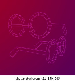 Nerd Round Retro Glasses. Wireframe low poly mesh vector illustration.