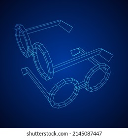 Nerd Round Retro Glasses. Wireframe low poly mesh vector illustration.