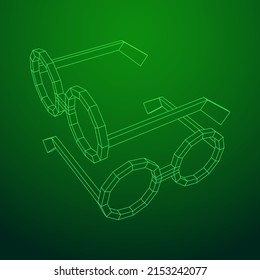 Nerd Round Retro Glasses. Wireframe low poly mesh vector illustration.