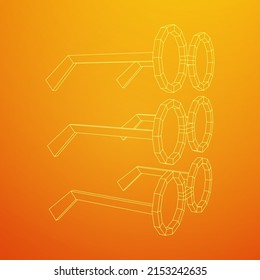Nerd Round Retro Glasses. Wireframe low poly mesh vector illustration.
