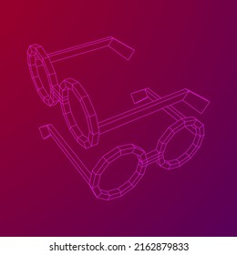 Nerd Round Retro Glasses. Wireframe low poly mesh vector illustration.