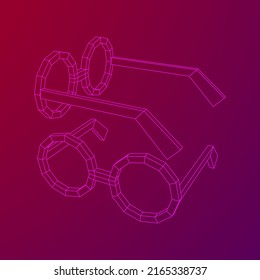 Nerd Round Retro Glasses. Wireframe low poly mesh vector illustration.