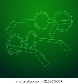 Nerd Round Retro Glasses. Wireframe low poly mesh vector illustration.