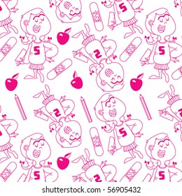 nerd school girl vector outline seamless pattern