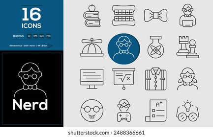 Nerd Set of high-quality icons that are suitable for Nerd. And change your next projects with minimalist icon design, perfect for websites, mobile apps, books, social media